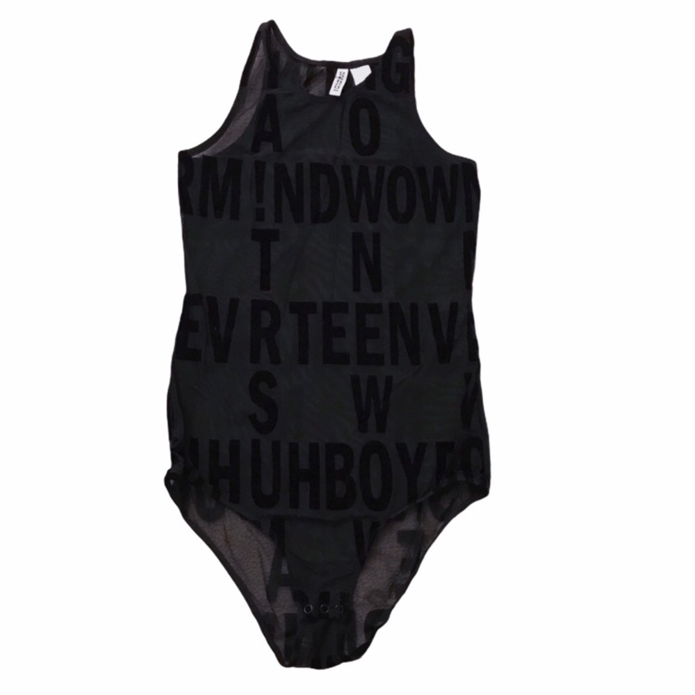 H&M Divided High Neck Sheer Graphic Bodysuit Sz 4